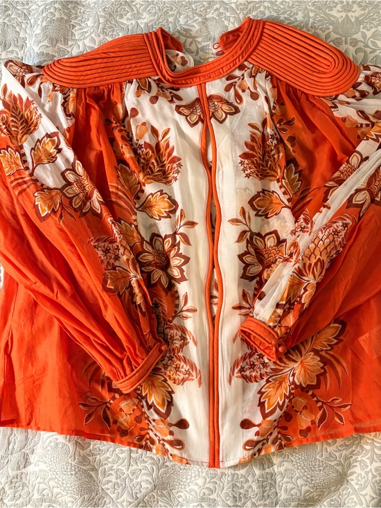 FARM Rio Tops - Farm Rio Orange Floral Peasant Top - Women's Boho Blouse
